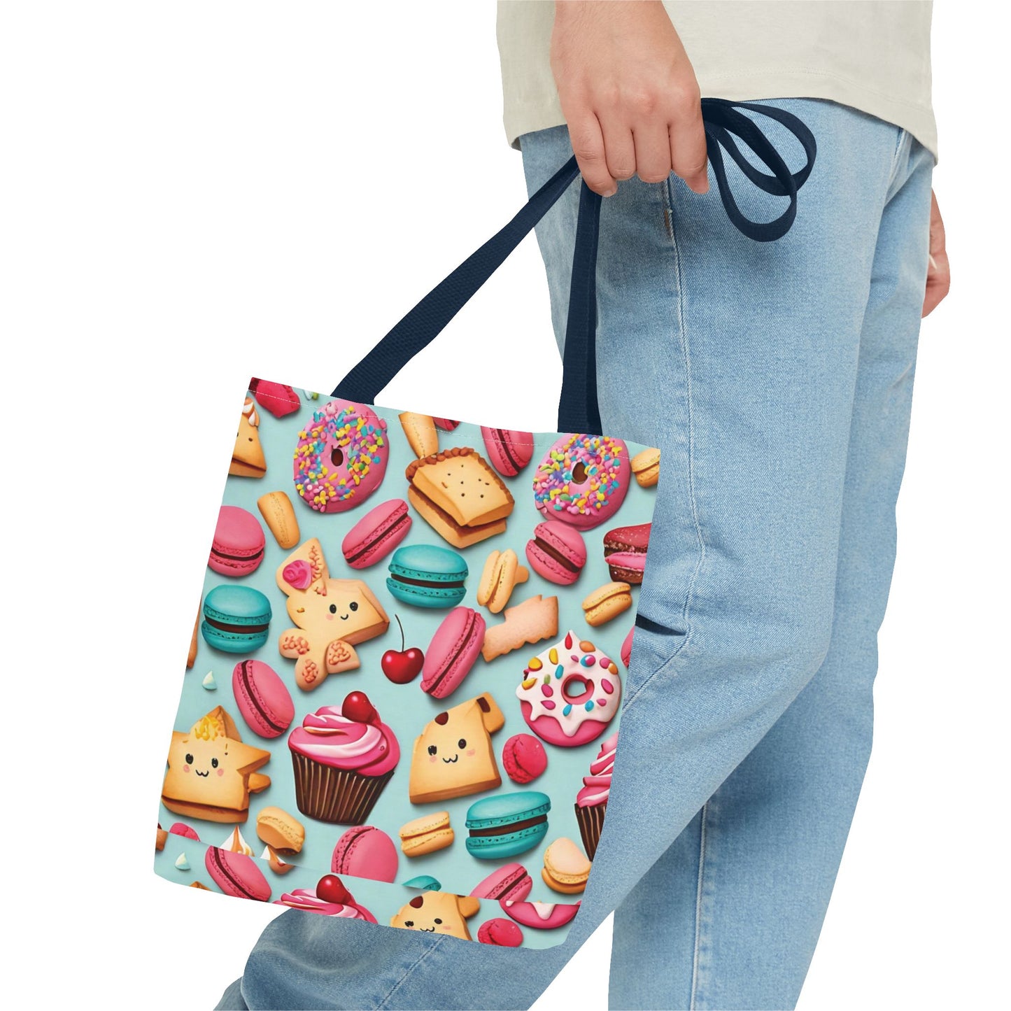 Adorable Cute Food Print Tote Bag with Colorful Cartoon Snacks and Treats