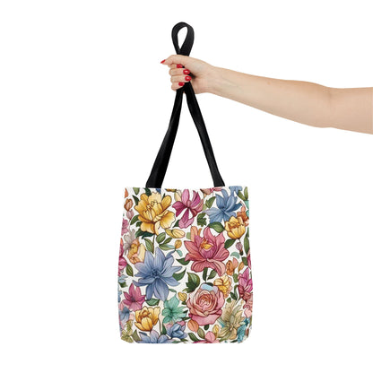 Vibrant Seamless Floral Print Tote Bag with Delicate Flowers