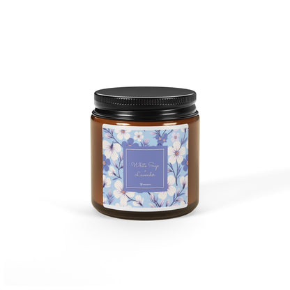 Soy Candle (Amber Jar, Refreshing Lavender & White Sage Fragrance) 4oz. 9oz.