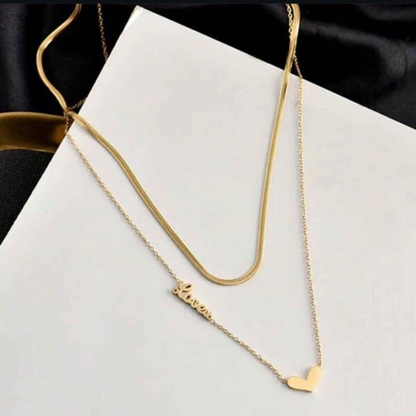 Stainless steel double layer love necklace women's fashion sense collarbone chain necklace jewelry