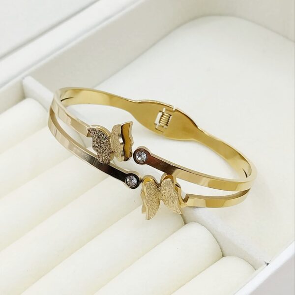 3D Gold stainless Steel Butterfly Bracelet / Cuff - Image 3