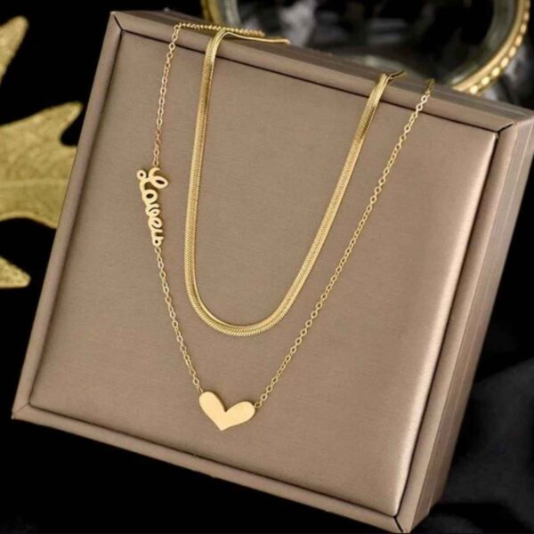 Stainless steel double layer love necklace women's fashion sense collarbone chain necklace jewelry
