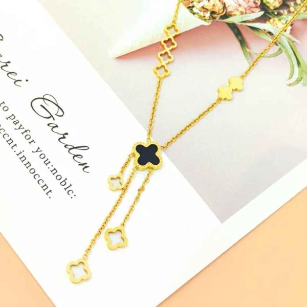 Fashion Four Leaf Clover Stainless Steel Necklace Women Openwork Pendant Tassel Collarbone Chain Ins Hiphop Accessories Jewelry