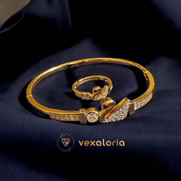 Luxury swan style zircon studded bracelet (kara) with Ring for girls and women