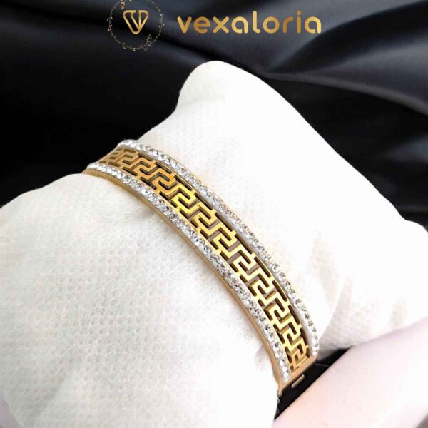 Geometric Double-Row Zircon Bangle Stainless Steel Bracelet for Women