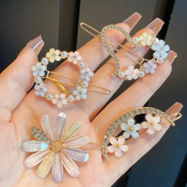 4 Pack Cute / Set of Rhinestone Flower Hair clip - Alloy, Sweet Style for women and Girls - Image 9