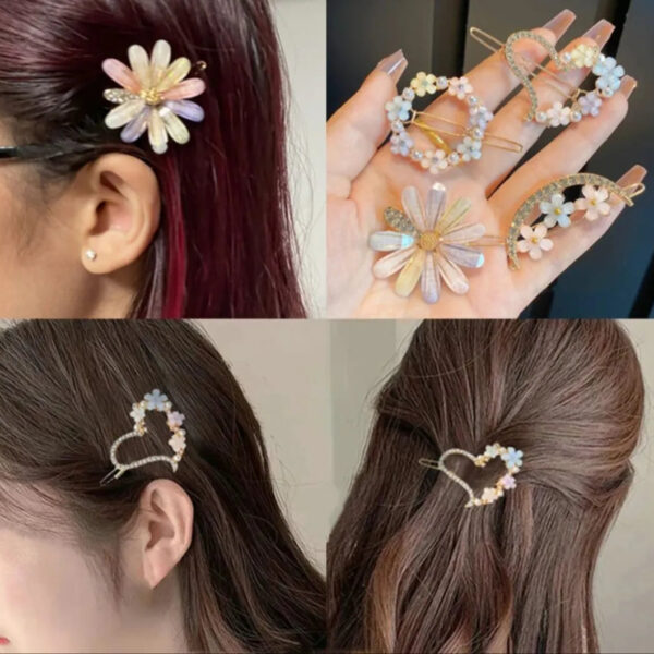 4 Pack Cute / Set of Rhinestone Flower Hair clip - Alloy, Sweet Style for women and Girls - Image 2