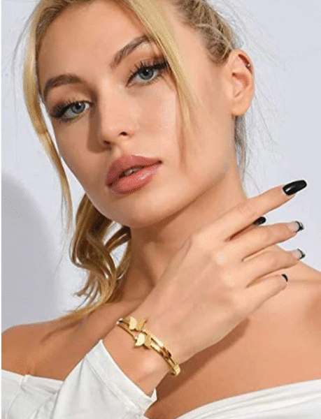 3D Gold stainless Steel Butterfly Bracelet / Cuff - Image 2
