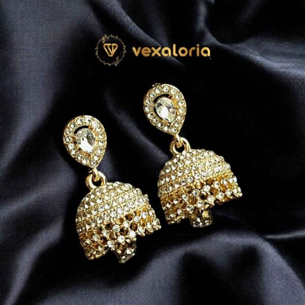 Beautiful Zircon golden Jhumki for girls - Desi style Jhumki for girls