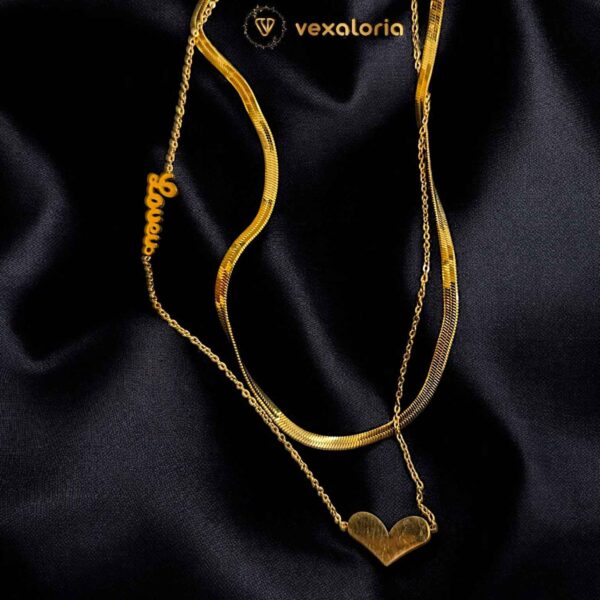 Stainless steel double layer love necklace women's fashion sense collarbone chain necklace jewelry
