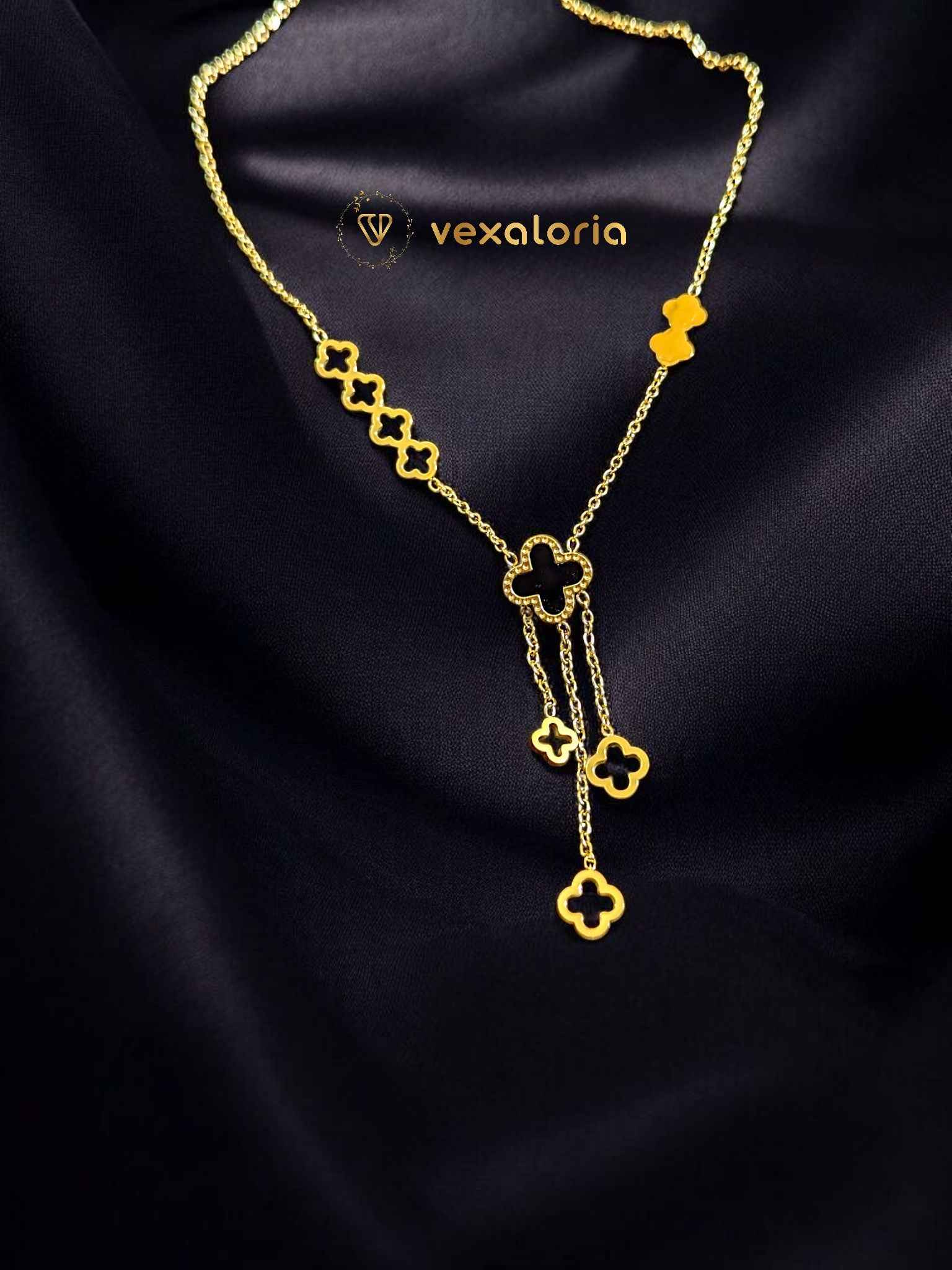 Fashion Four Leaf Clover Stainless Steel Necklace Women Openwork Pendant Tassel Collarbone Chain Ins Hiphop Accessories Jewelry