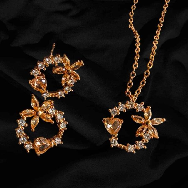Zircoon Flower Design Gold Jewelry Set