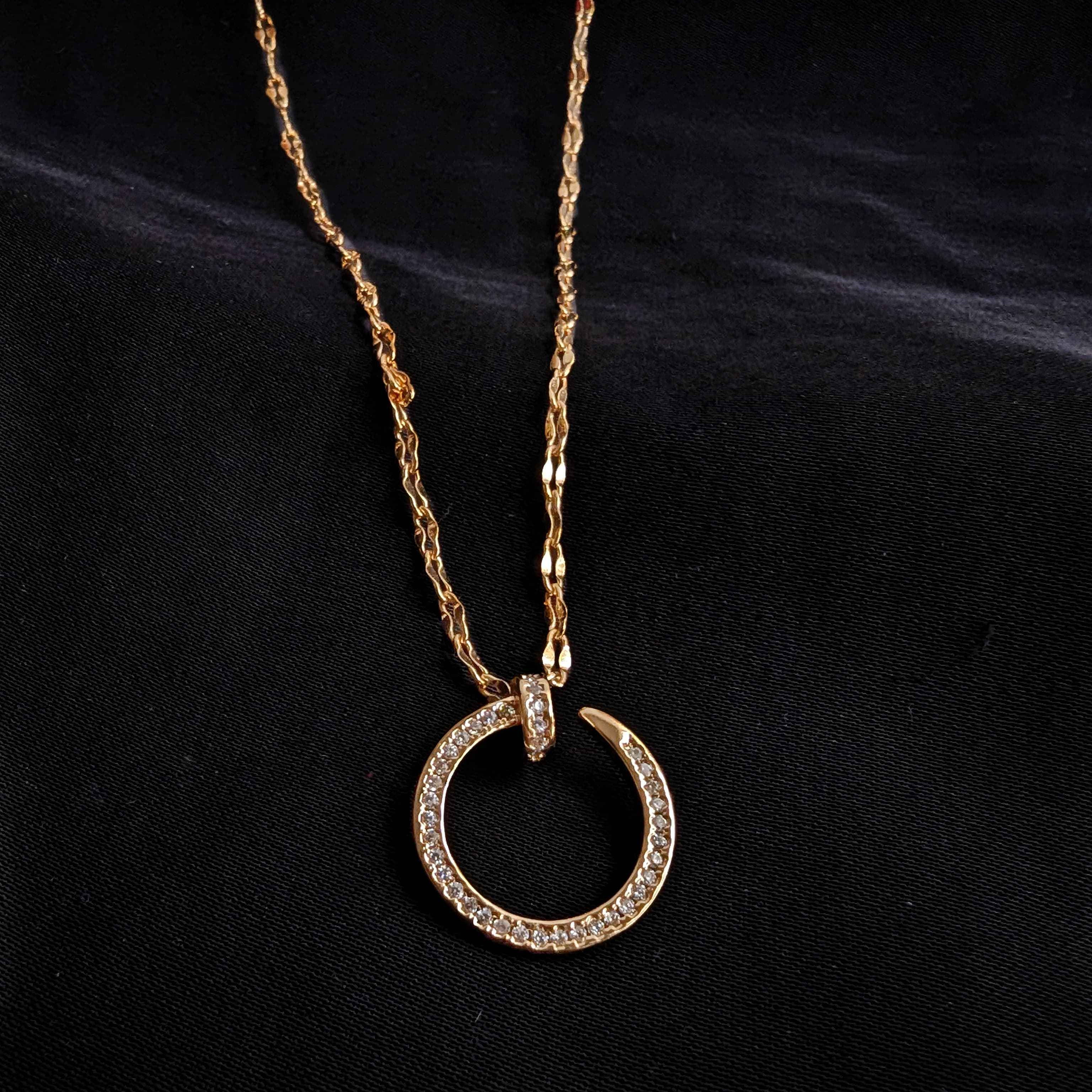 Cartier Nail Shape Stainless Steel One Side Open Design Gold Necklace for girls and women