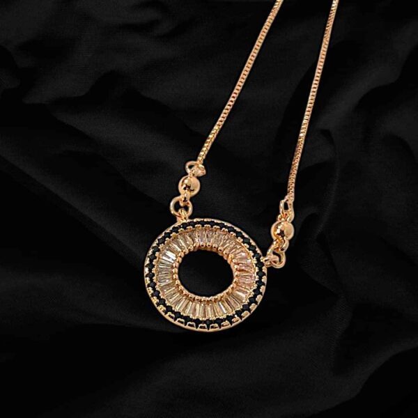 Round Shape w/ Black & White Stones Design Gold Necklace