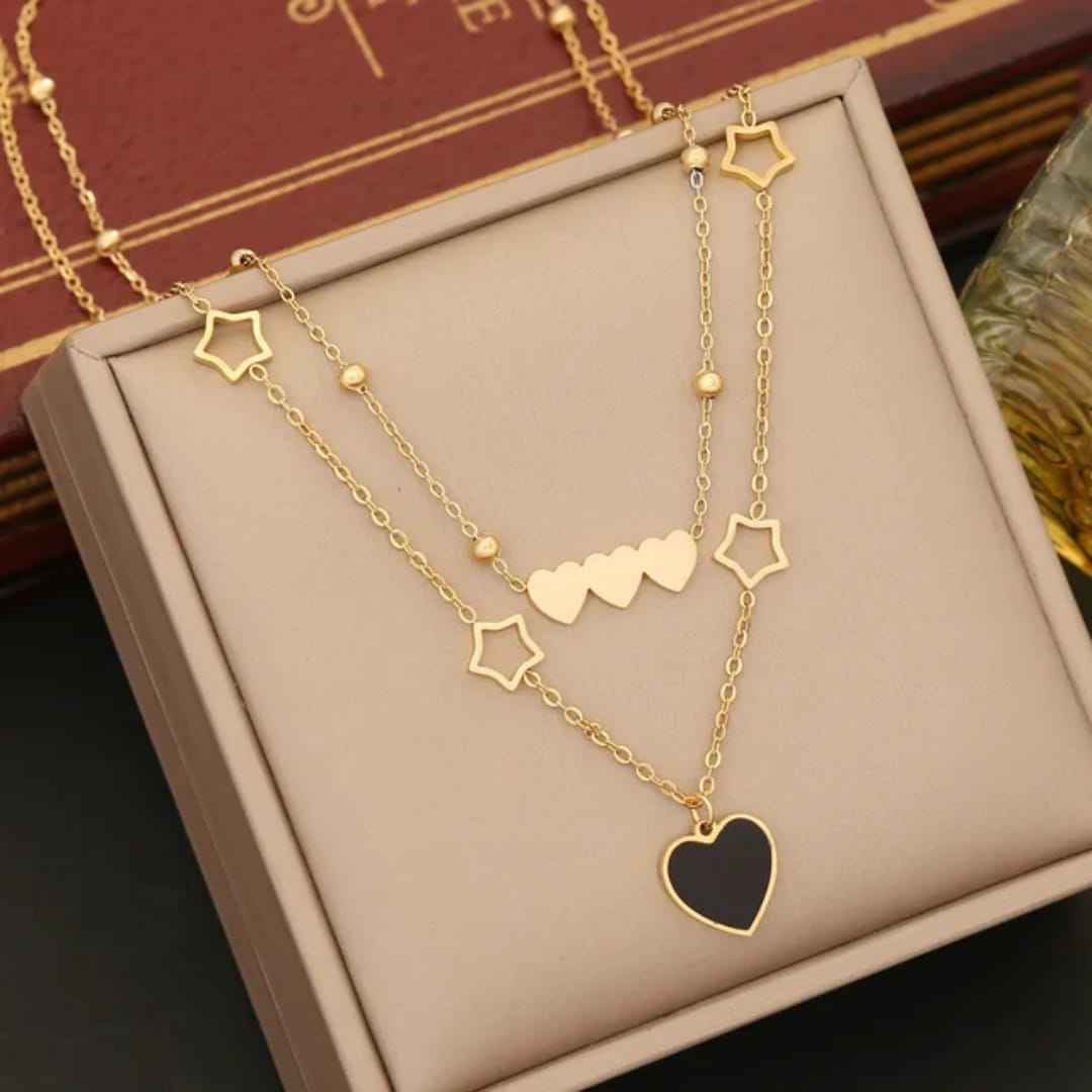 316L Stainless Steel Heart Shaped Double Necklace for women and girls