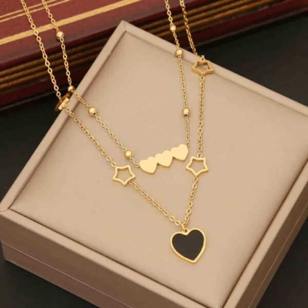 316L Stainless Steel Heart Shaped Double Necklace for women and girls
