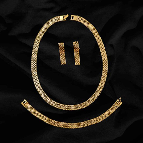 Woven Design Gold Plated Chain- Wave Metal Fashion Design Gold Plated Jewelry Set
