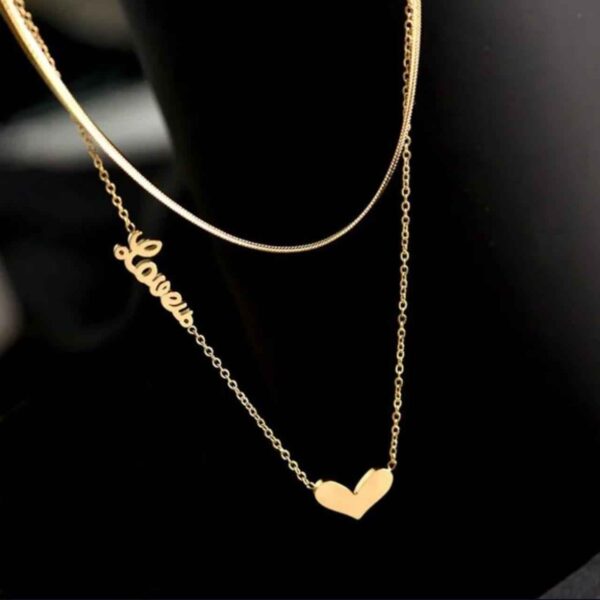 Stainless steel double layer love necklace women's fashion sense collarbone chain necklace jewelry