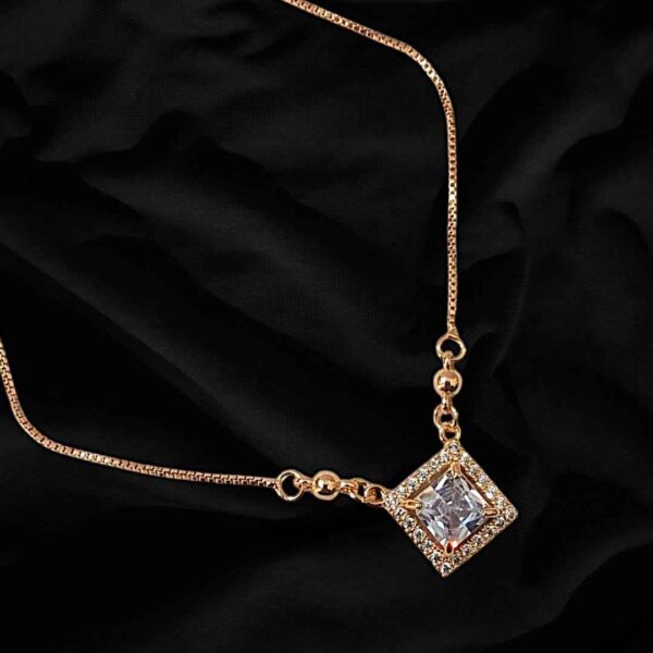 18K GOLD-PLATED WHITE STONE PENDANT - Square Shape  White Stone Design Gold Necklace