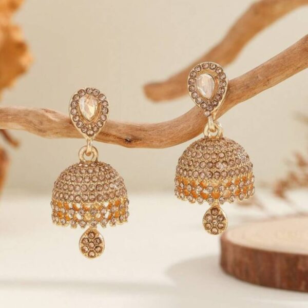 Beautiful Zircon golden Jhumki for girls - Desi style Jhumki for girls