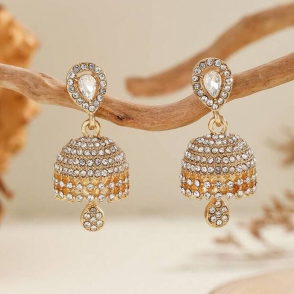 Beautiful Zircon golden Jhumki for girls - Desi style Jhumki for girls - Image 8