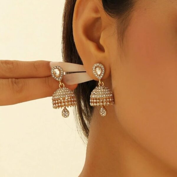 Beautiful Zircon golden Jhumki for girls - Desi style Jhumki for girls - Image 6