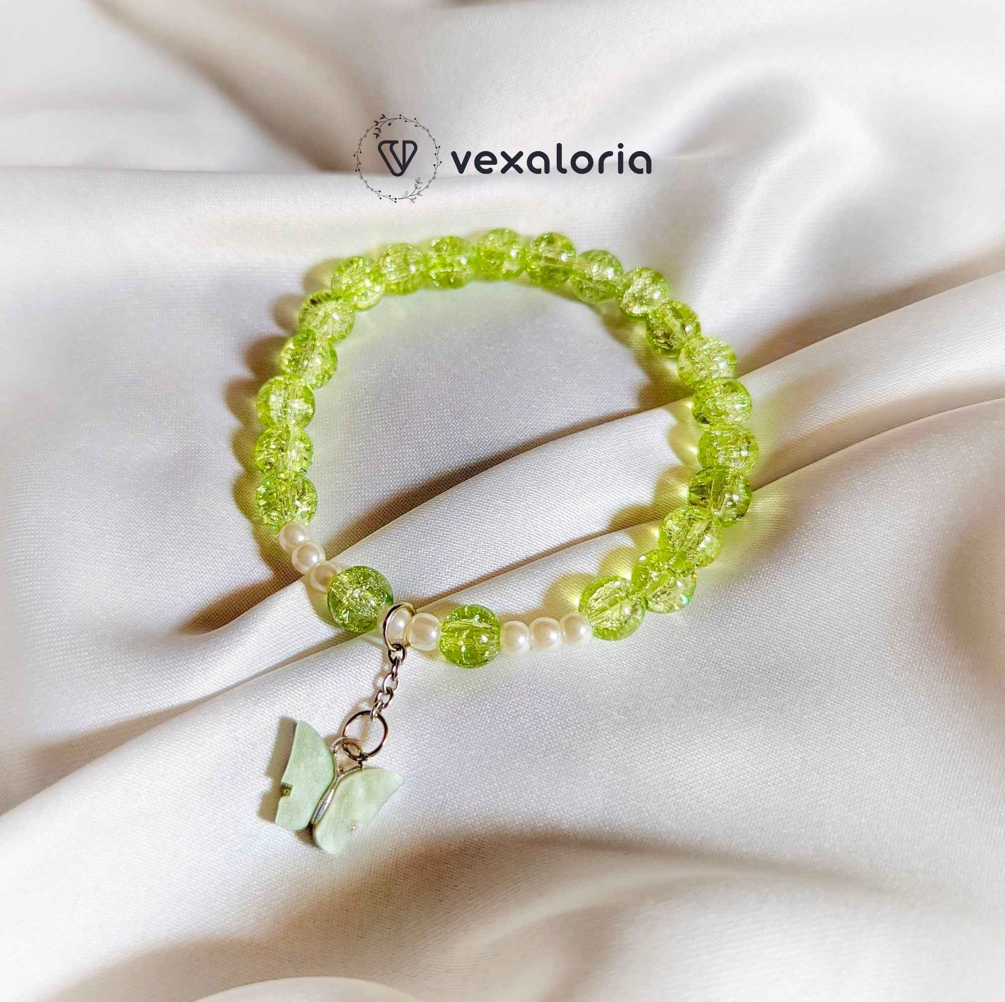 1000110996-Photoroom ๐ฆ Lime Glow Butterfly Beaded Bracelet โ Stretch Fit with Pearls & Charm