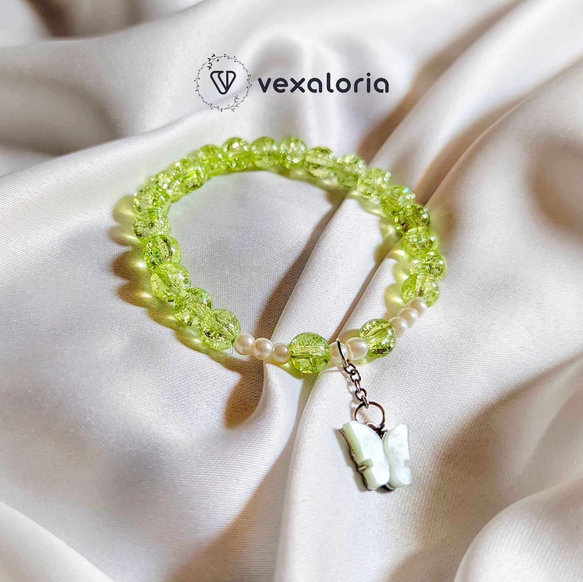 1000110998-Photoroom ๐ฆ Lime Glow Butterfly Beaded Bracelet โ Stretch Fit with Pearls & Charm