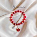 ๐ฆ Elegant Maroon Pearl Butterfly Bracelet โ Stretch Fit with Charm Bead