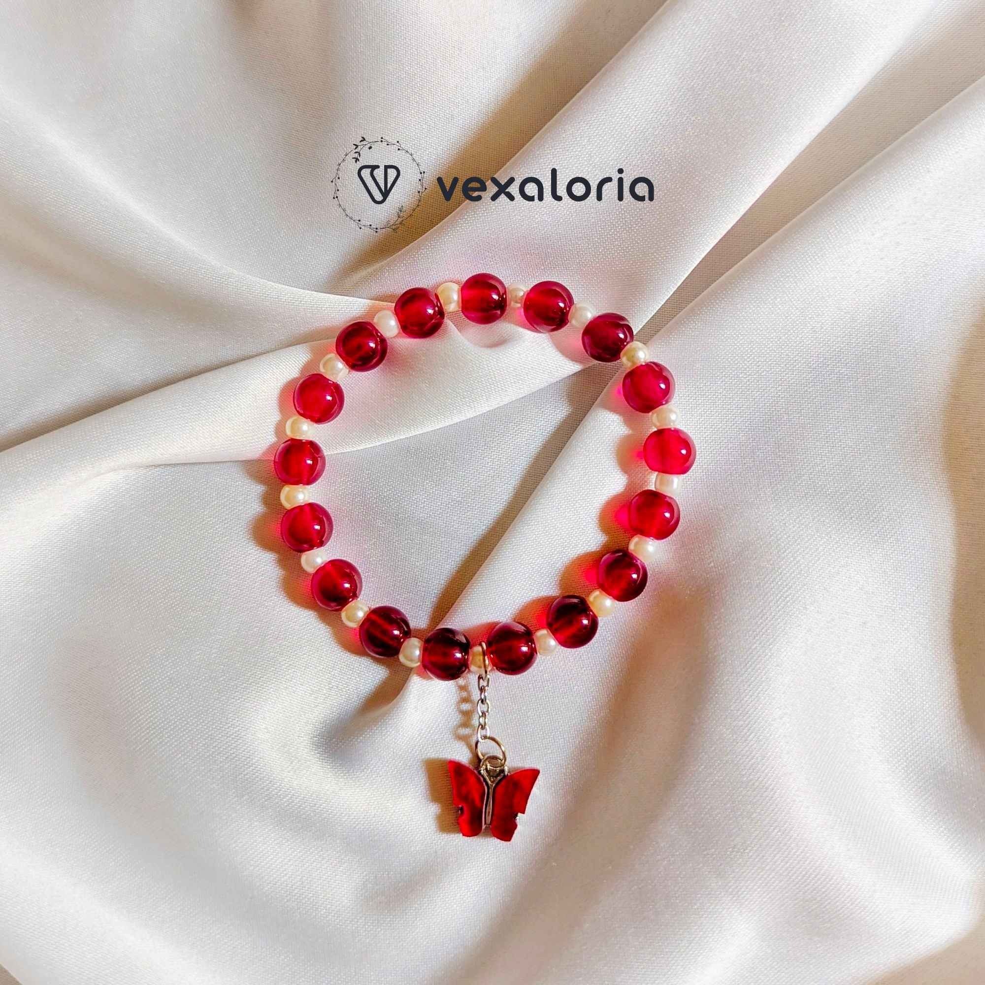 1000111000-Photoroom ๐ฆ Elegant Maroon Pearl Butterfly Bracelet โ Stretch Fit with Charm Bead