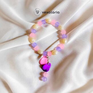 💖 Blush Bloom Beaded Bracelet – Light Purple & Pink with Dangling Beads (Stretch Fit)