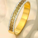 Geometric Double-Row Zircon Bangle Stainless Steel Bracelet for Women