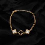 Gold Plated Black And White Clover Bracelet – Anti-Tarnish Stainless Steel Jewelry for Women and Girls