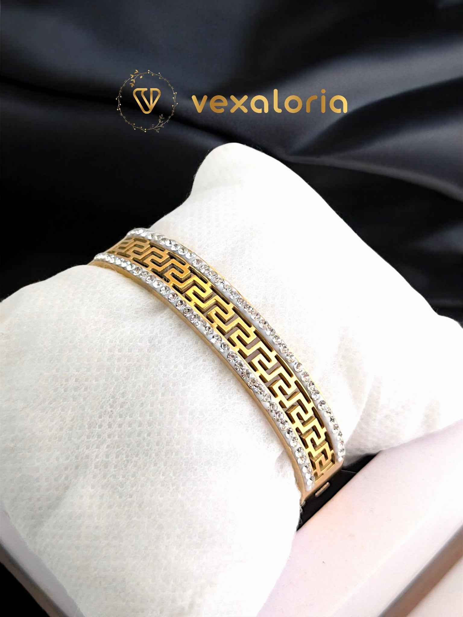 Geometric Double-Row Zircon Bangle Stainless Steel Bracelet for Women