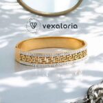 Geometric Double-Row Zircon Bangle Stainless Steel Bracelet for Women