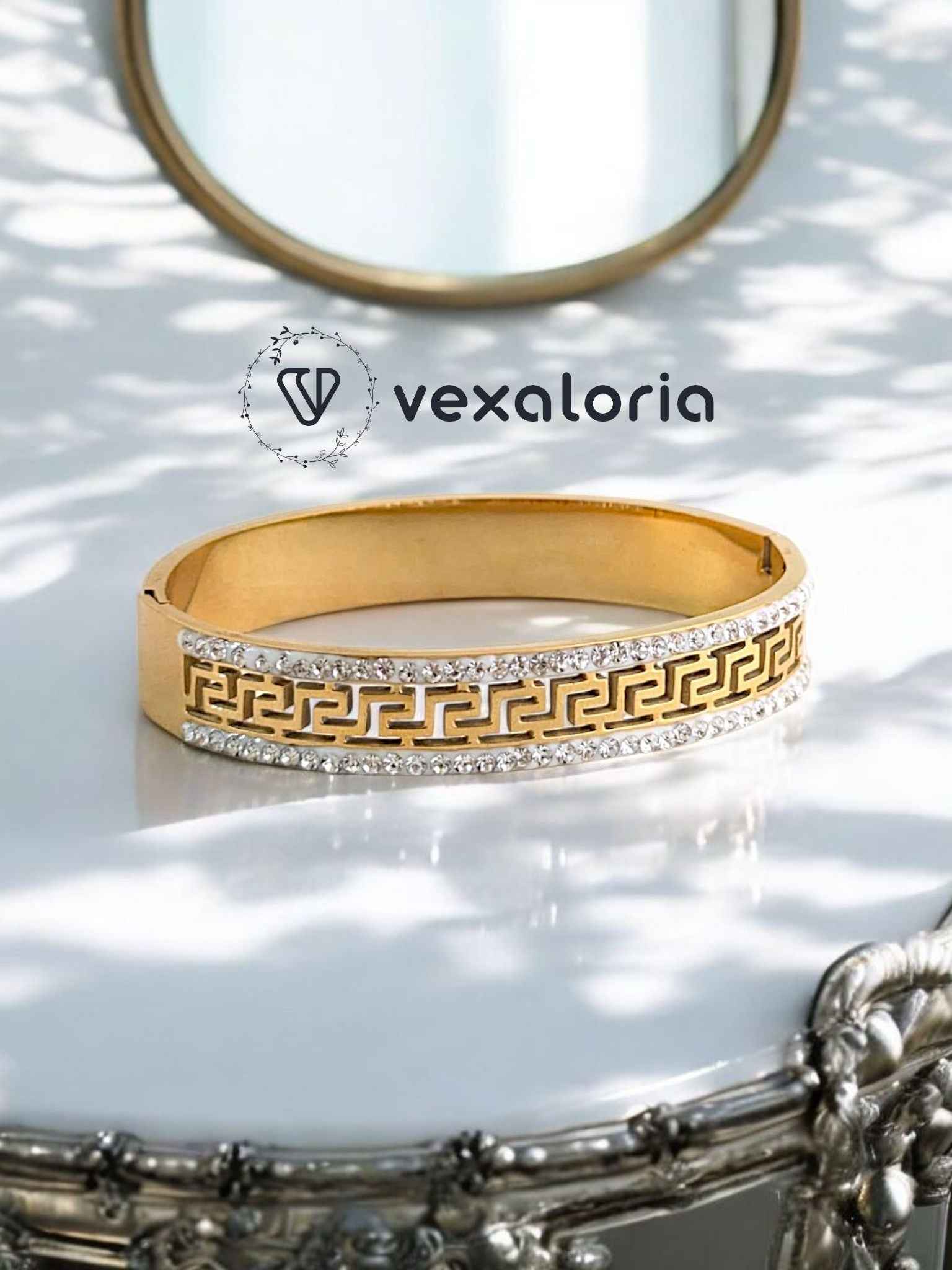 Geometric Double-Row Zircon Bangle Stainless Steel Bracelet for Women