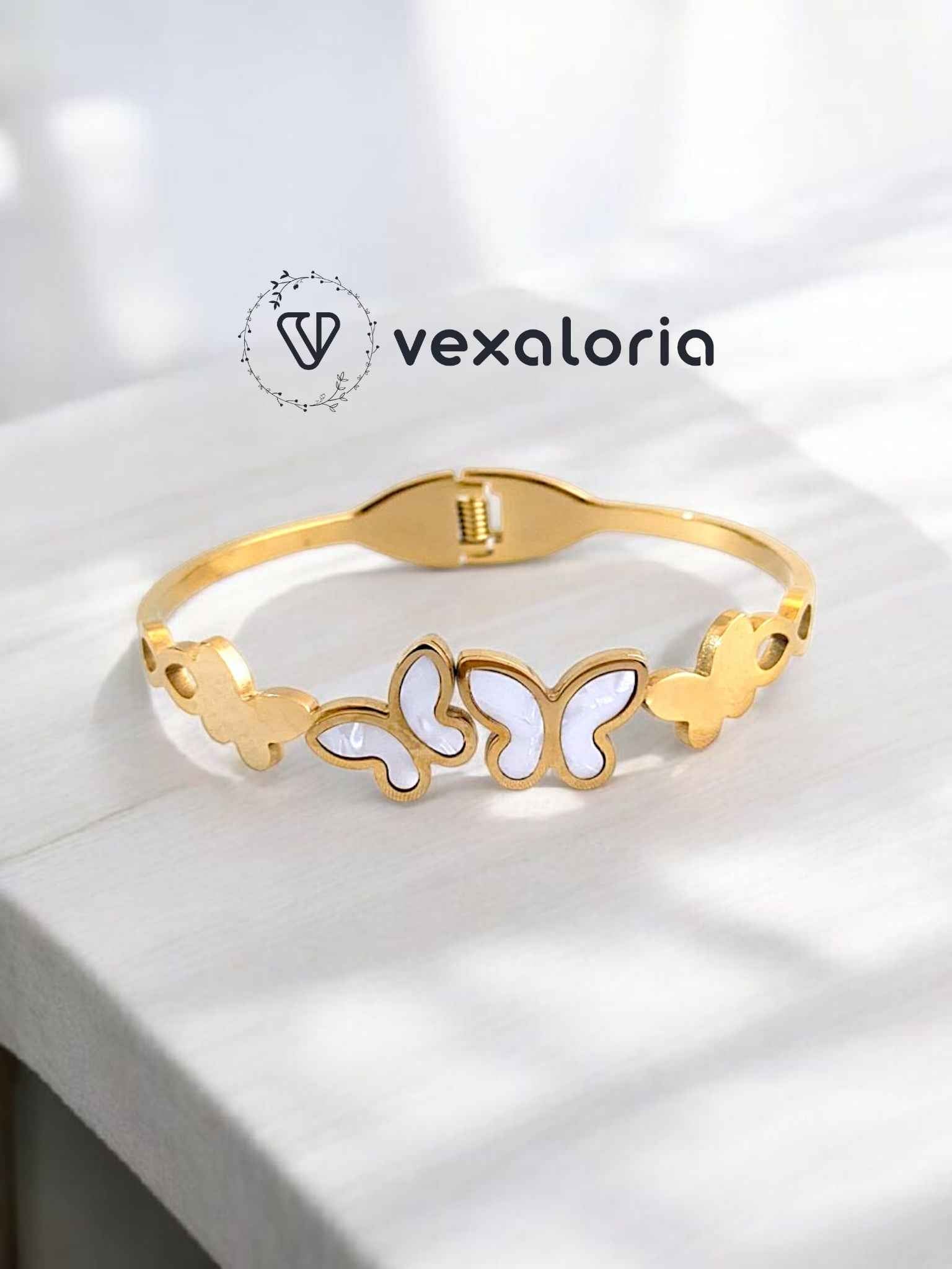 PXL_20250520_070140152-Photoroom Gold And White Butterfly Bracelet / Cuff