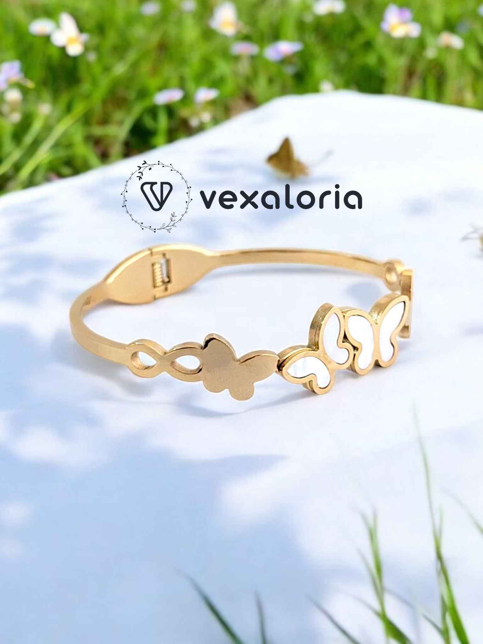 PXL_20250520_070149662-Photoroom_1 Gold And White Butterfly Bracelet / Cuff