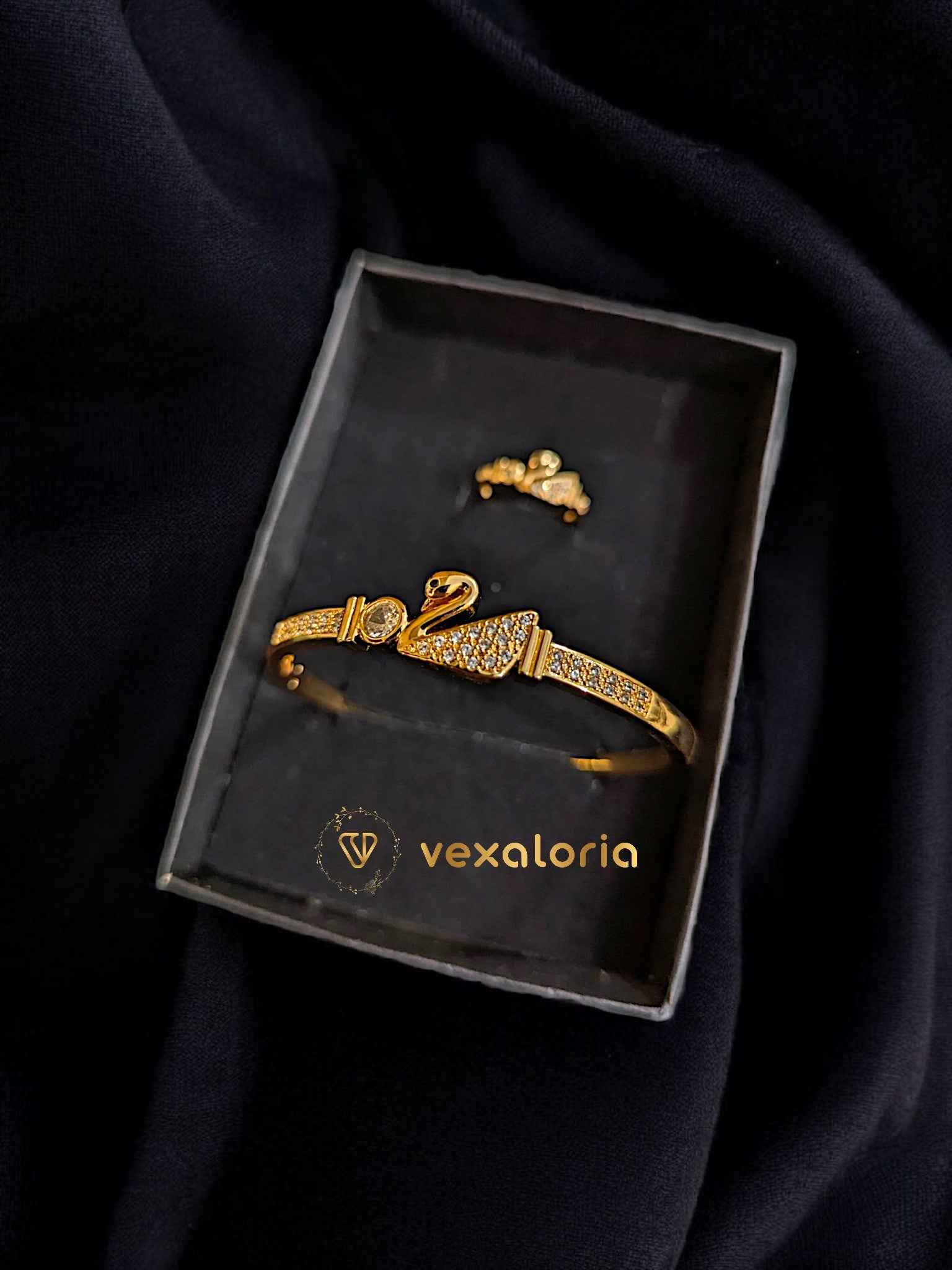 Luxury Duck style zircon studded bracelet (kara) with Ring for girls and women