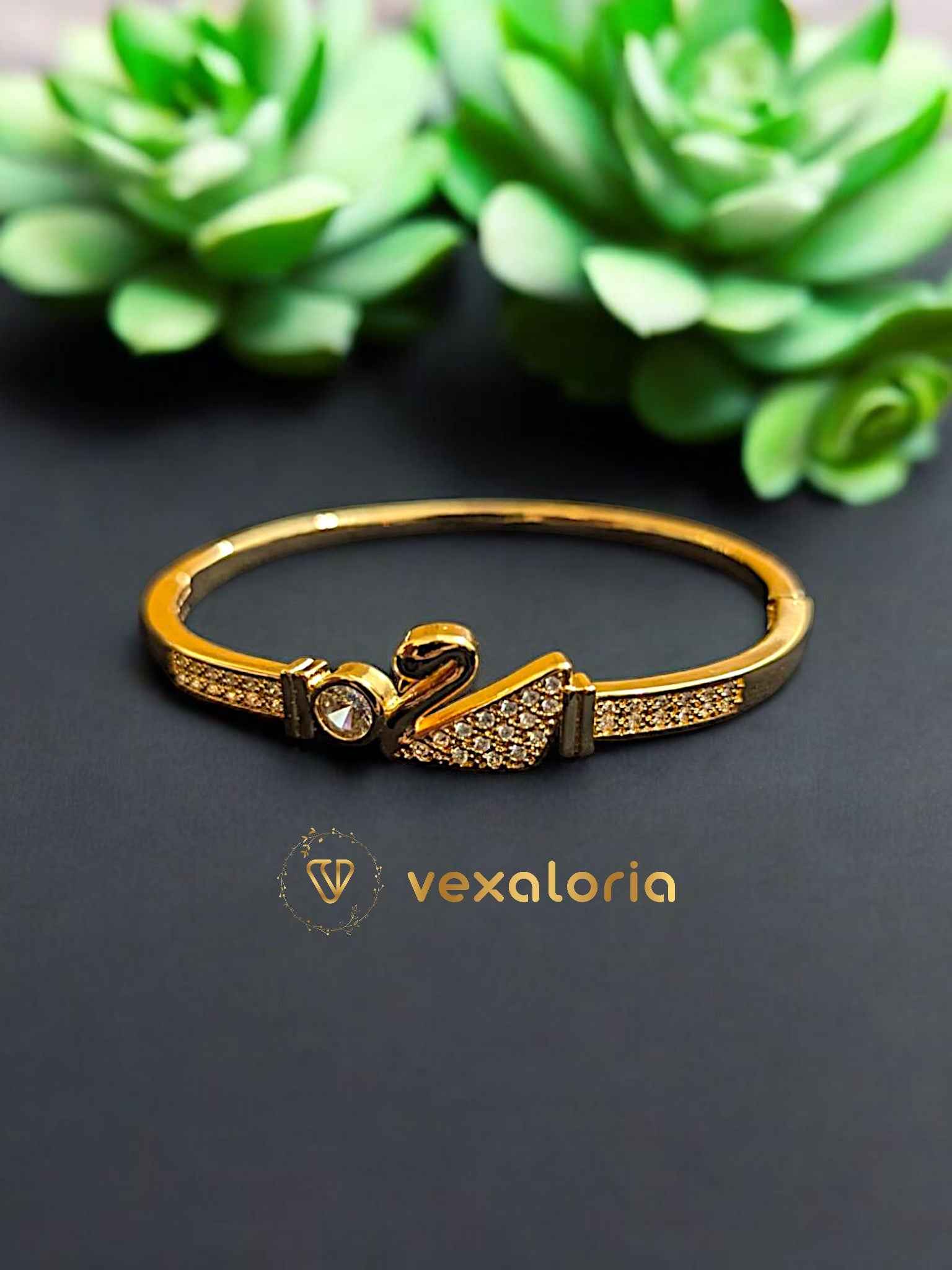 Luxury Duck style zircon studded bracelet (kara) with Ring for girls and women