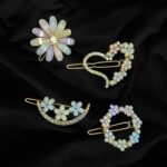 4 Pack Cute / Set of Rhinestone Flower Hair clip - Alloy, Sweet Style for women and Girls