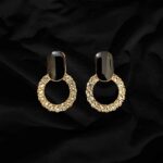 Round Golden Earrings with Zircon Vintage Onyx Square Crystal Stud Earrings Crystal Circle Dangle Earrings Gold Circle Hoop Earrings Rhinestone Paved Halo Circle Earrings Jewelry for Women
