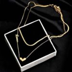 Stainless steel double layer love necklace women's fashion sense collarbone chain necklace jewelry