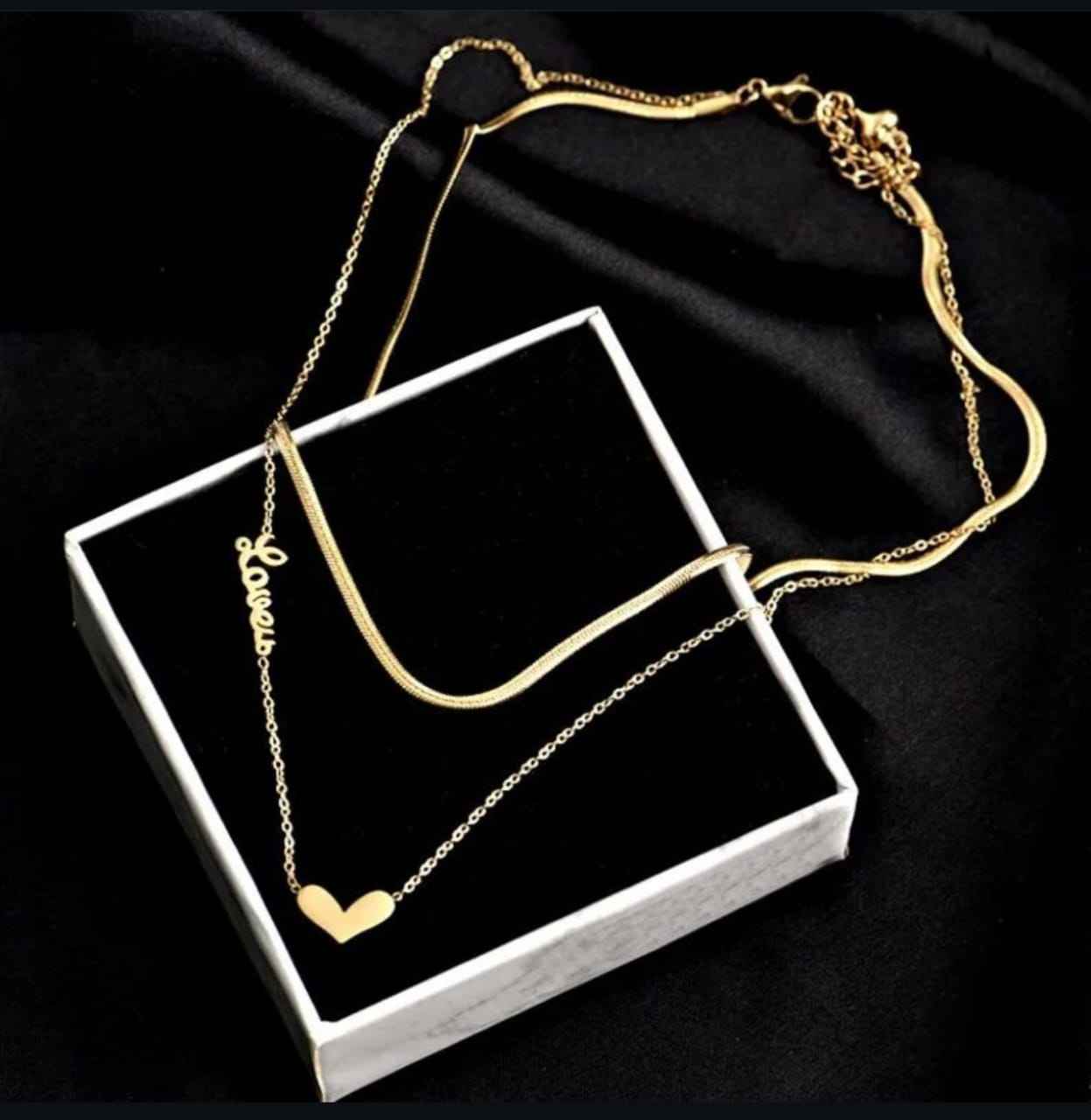Stainless steel double layer love necklace women's fashion sense collarbone chain necklace jewelry
