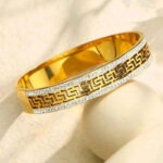 Geometric Double-Row Zircon Bangle Stainless Steel Bracelet for Women